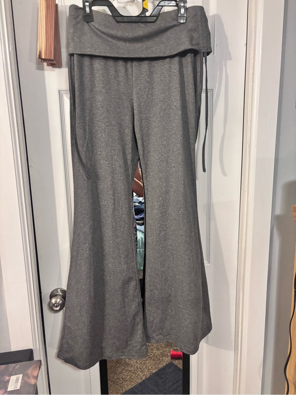 New! Gray Fold-Over Waist Flared Lounge Pants